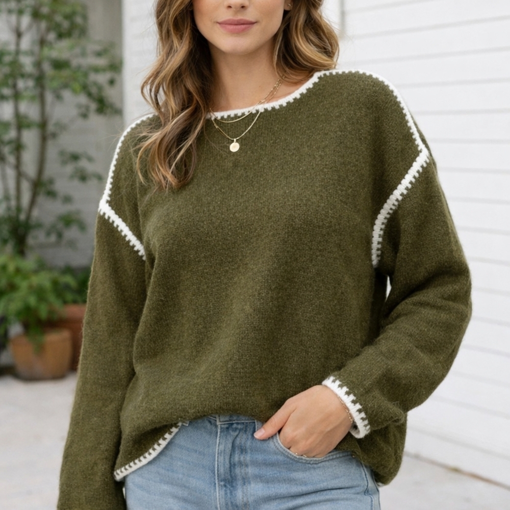 Kirundo Olive Green Sweater, Women's S (Baggy Fit), Slouchy Knit Jumper, EUC - Picture 1 of 9
